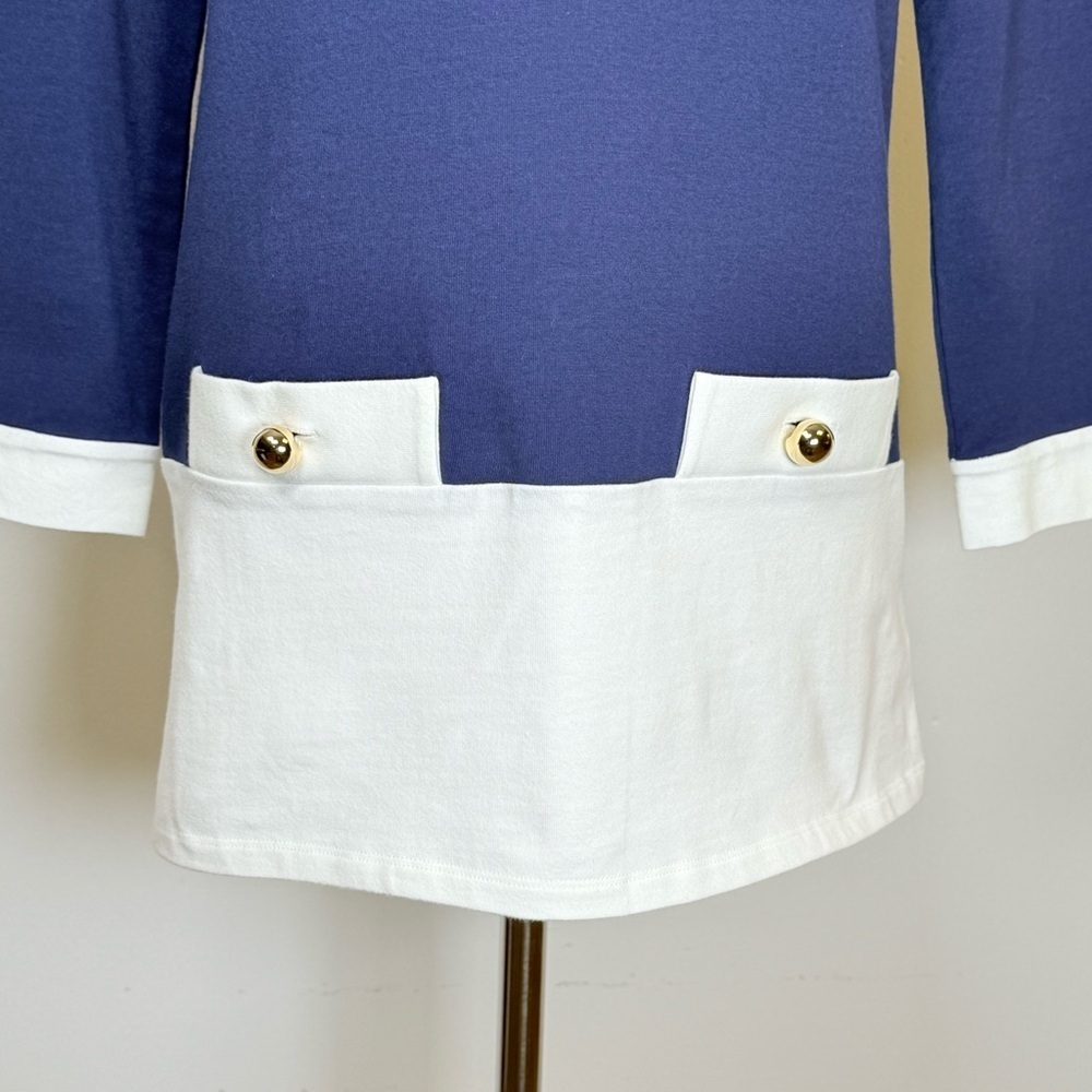 Kate Spade ‘Mazie’ Cotton Tunic Top Navy White Boatneck Women’s Size Small - Picture 4 of 11